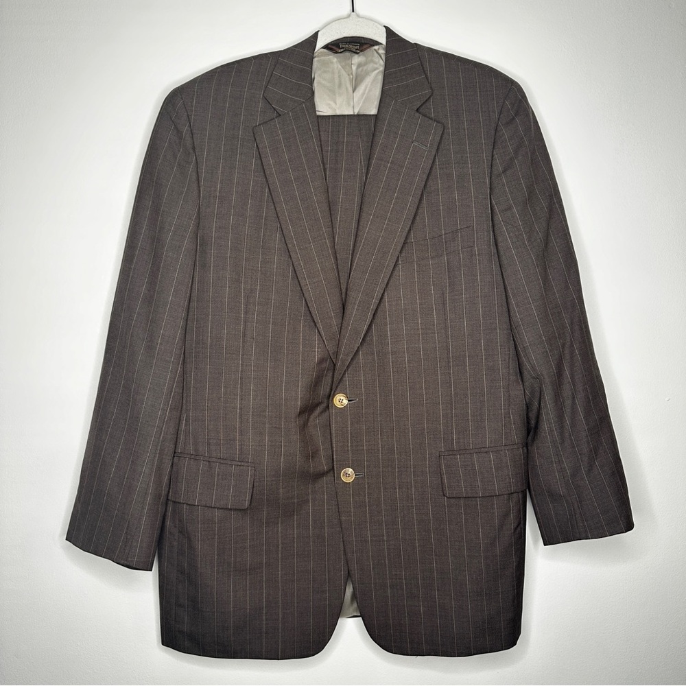 Vintage Paul Stuart Suit‎ Set Blazer and Pants Brown Pin Striped Rolled Pants